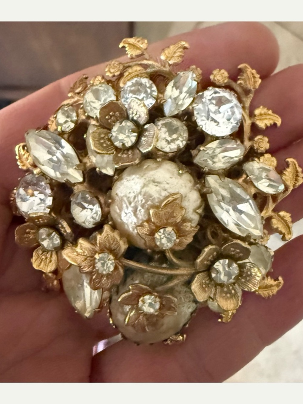 Vintage Regency Gold Rhinestone Domed Brooch